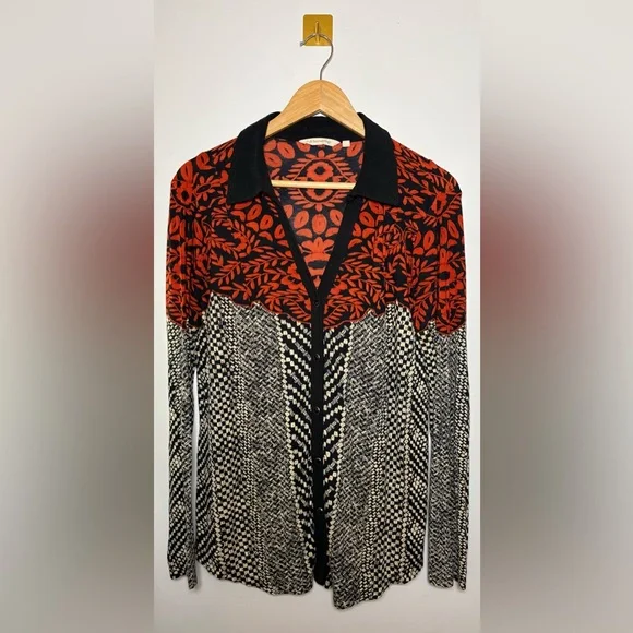 Soft Surroundings | Medium Red Black Calistoga Snap Front Long Sleeve Shirt - Picture 1 of 4